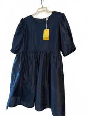 Kika Vargas Navy Puff Sleeve Midi Dress Size 4X